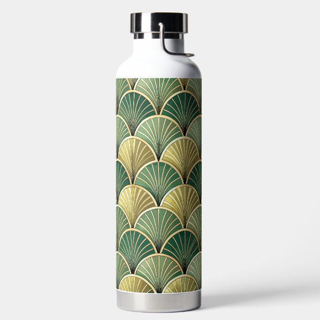 GREEN & GOLD ART DECO PATTERNS WATER BOTTLE (Left)
