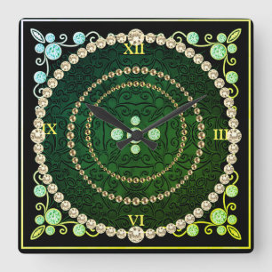Green & Gold Art Deco Wall Clock
