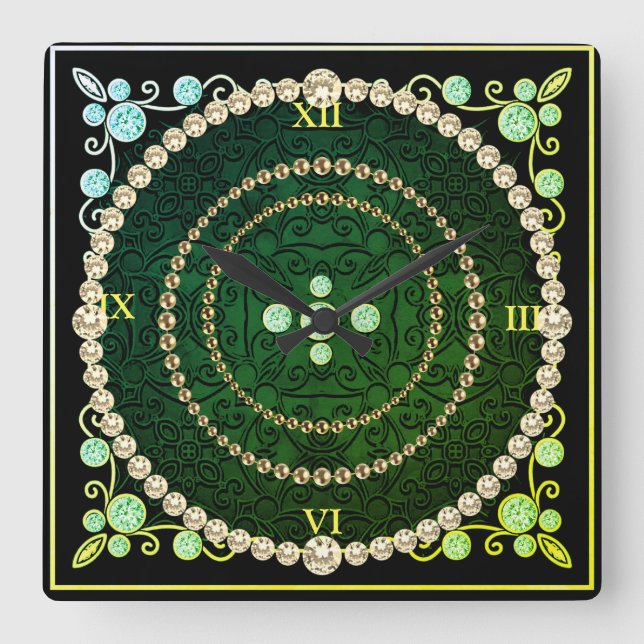 Green & Gold Art Deco Wall Clock (Front)