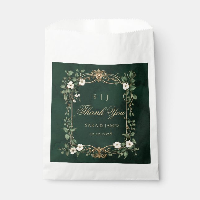 Green Gold Art Nouveau Enchanted Wedding Favour Bags (Front)