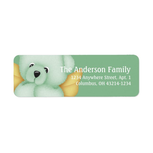 Green & Gold Baby Teddy Bear 2 Angel Address Label (Front)
