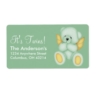 Green & Gold Baby Teddy Bear Angel Address Labels