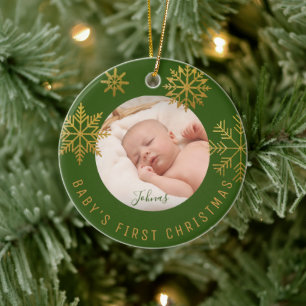 Green Gold Babys First Christmas Gift Ceramic Tree Decoration
