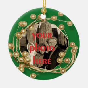 Green Gold Ball Frame Photo Ornament