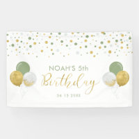 Green & Gold Balloon 5th Kids Birthday Banner
