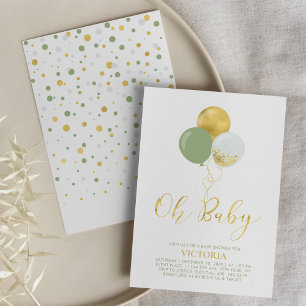 Green & Gold Balloons   Oh Baby Boy Baby Shower Invitation