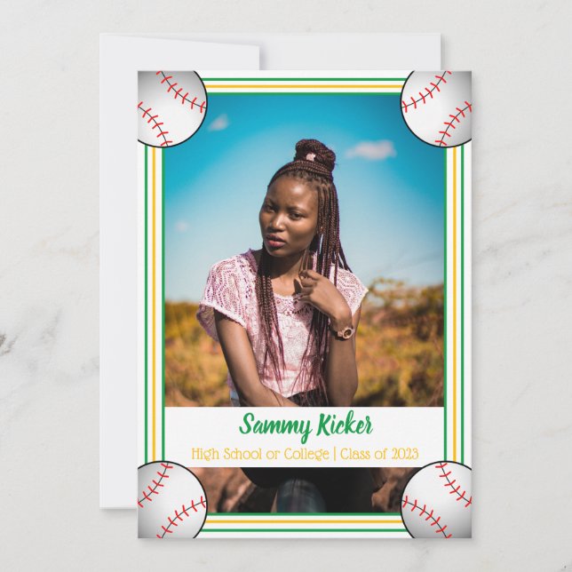 Green & Gold Baseball Graduation Announcement (Front)