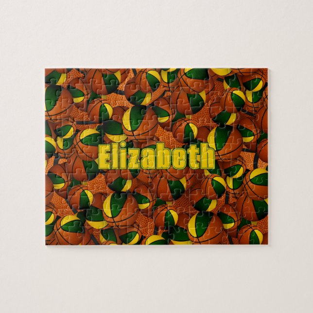 green gold basketball girls boys team colours jigsaw puzzle (Horizontal)