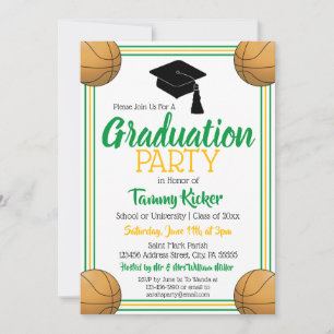 Green & Gold Basketball Graduation Party Invitation