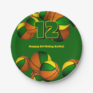 green gold basketballs girls boys sports party paper plate