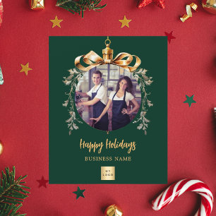 Green gold bauble business photo Christmas card