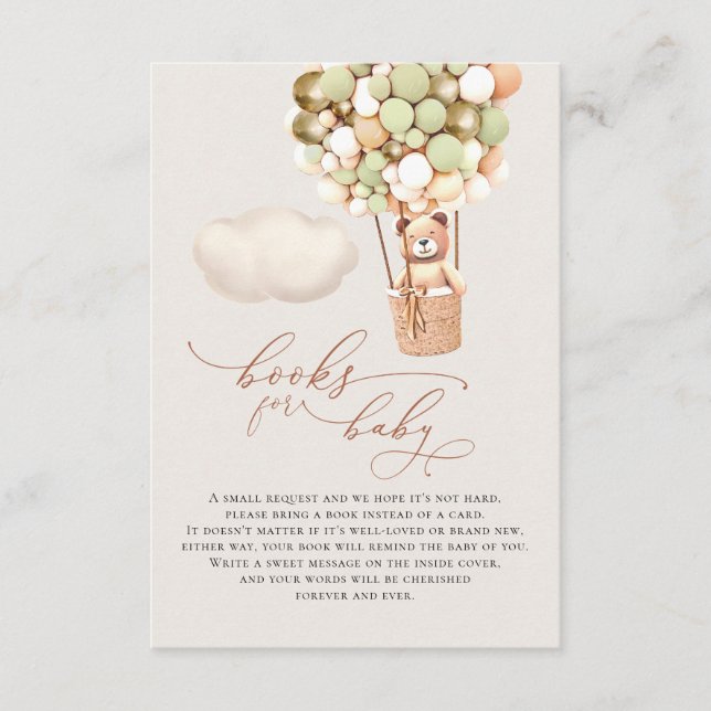 Green Gold Bear Balloons Baby Books Enclosure Card (Front)