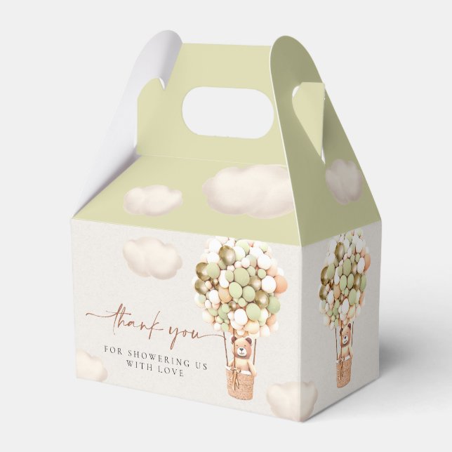 Green Gold Bear Balloons Favour Box (Front Side)