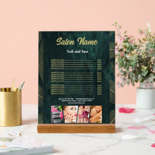 Green Gold Beauty Nail Salon Price List menu Acrylic Sign