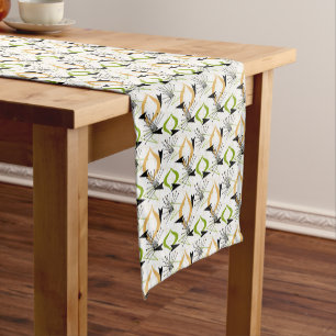 Green, Gold, Black Atomic Shapes on White   Retro Short Table Runner