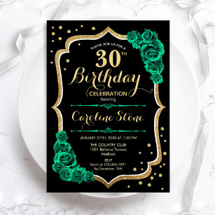 Green Gold Black Elegant 30th Birthday Invitation