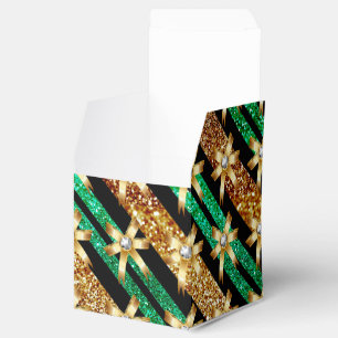 Green Gold & Black Faux Glitter Gold Diamond Bows Favour Box