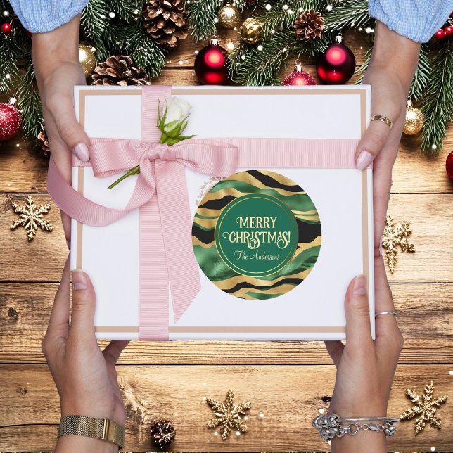 Green Gold Black Glitter Waves Classic Round Sticker (Creator Uploaded)