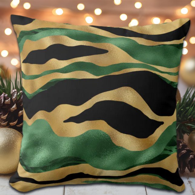 Green Gold Black Glitter Waves Cushion (Creator Uploaded)