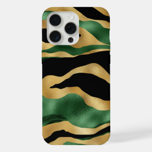 Green Gold Black Glitter Waves iPhone 15 Pro Max Case
