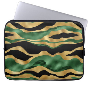 Green Gold Black Glitter Waves Laptop Sleeve