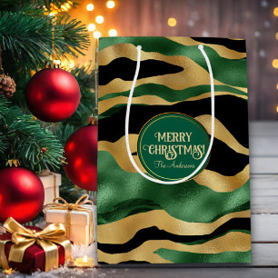 Green Gold Black Glitter Waves Medium Gift Bag