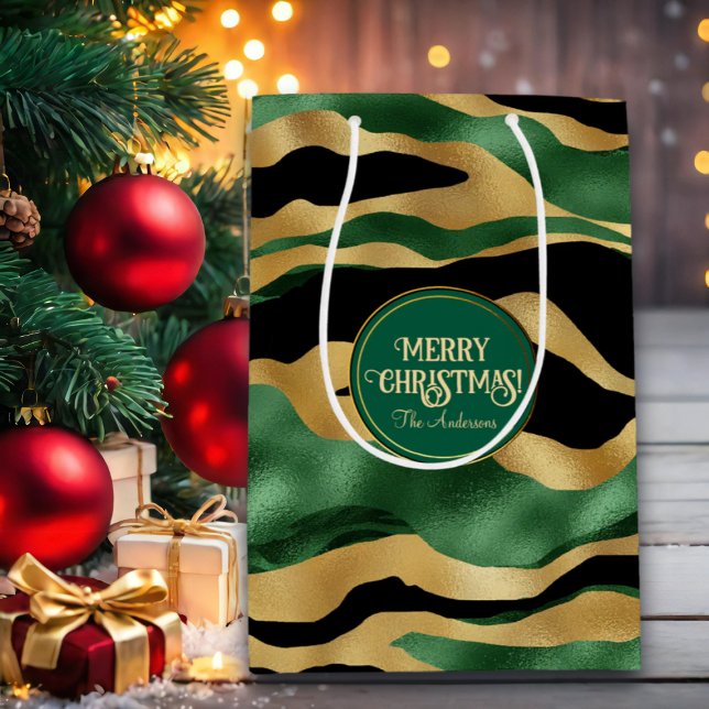 Green Gold Black Glitter Waves  Medium Gift Bag (Creator Uploaded)
