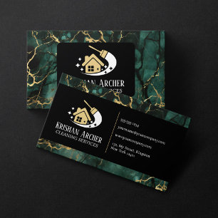 Green Gold Black Marble Cleaning Houses maid  Business Card