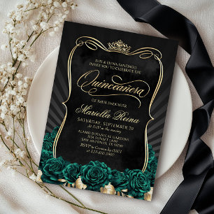 Green Gold Black Quinceañera Invitation
