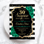 Green Gold Black White Surprise 30th Birthday Invitation<br><div class="desc">Surprise 30th Birthday Party Invitation. Feminine black,  white and emerald green design with faux glitter gold. Features black and white stripes,  roses,  script font and confetti. Perfect for an elegant women's bday celebration. Can be personalized to show any age. Printed Zazzle invitations or instant download digital printable template.</div>