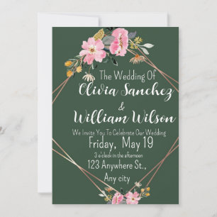 Green Gold Blush Pink Country Wedding Invitation