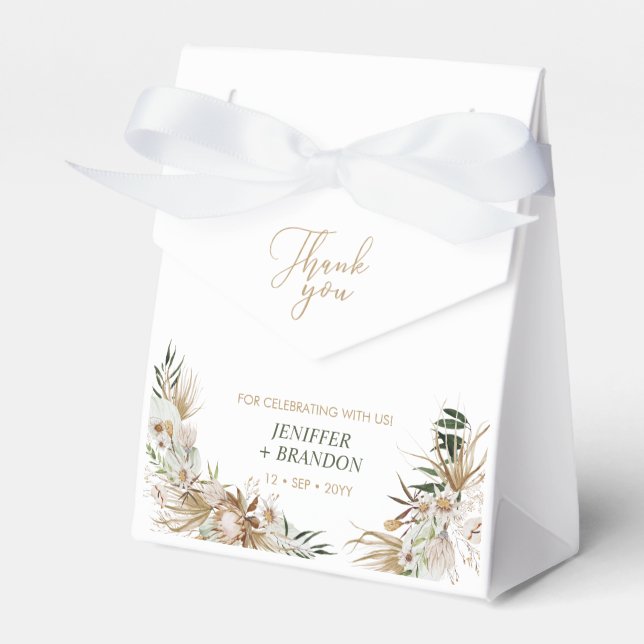 Green & Gold Bohemian Boho Wedding Favour Bags Box (Front Side)