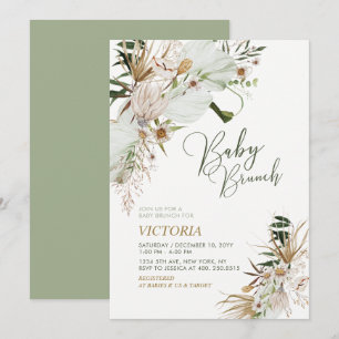 Green & Gold Boho Botanical Baby Shower Brunch Invitation