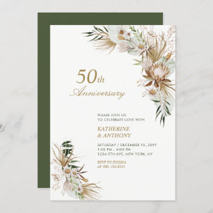 Green & Gold Boho Botanical Wedding Anniversary Invitation