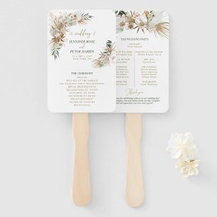 Green & Gold Boho Botanical Wedding Program Hand Fan