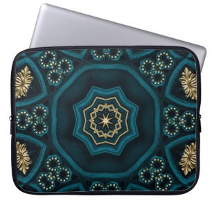 Green Gold Boho Rosette Mandala Laptop Sleeve
