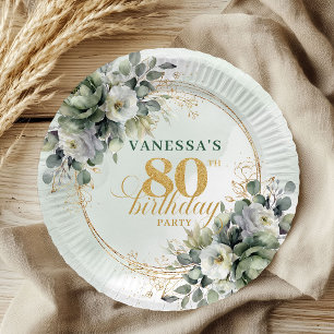 Green Gold Botanical 80th Birthday Celebration   Paper Plate