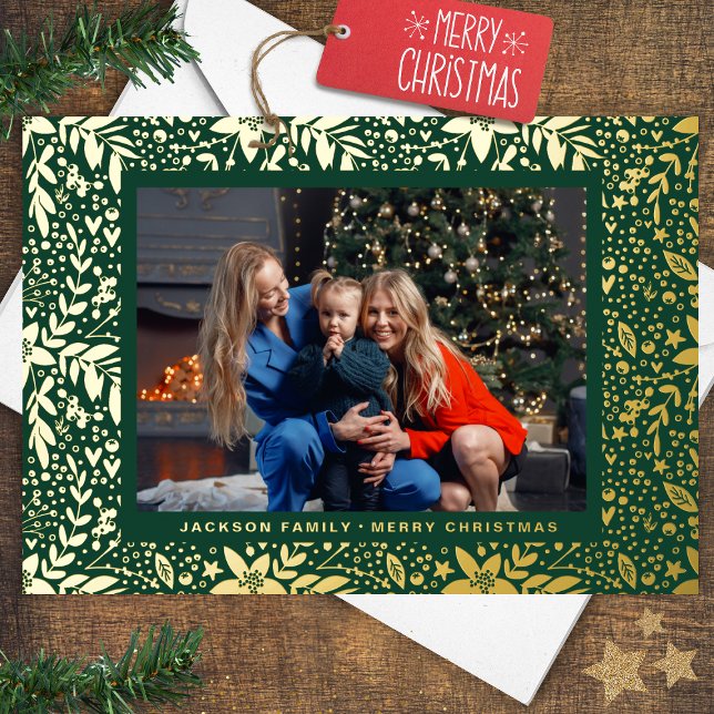 Green & GOLD Botanical Christmas Frame Photo (Creator Uploaded)