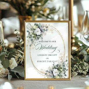 Green Gold Botanical Dusty Green Wedding Welcome Poster