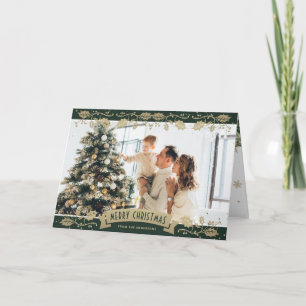 Green Gold Botanical Photo Christmas Card