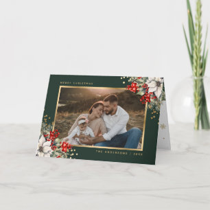 Green Gold Botanical Photo Christmas Card