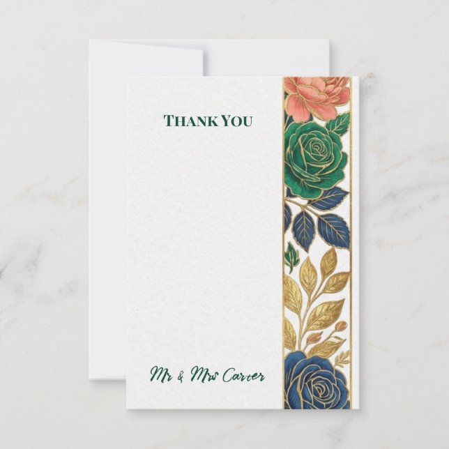 Green Gold Botanical Wedding Thank You Card (Front)