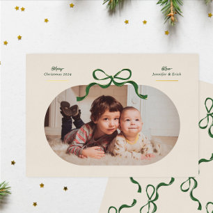 Green & Gold Bow   Merriest Christmas   Oval Photo