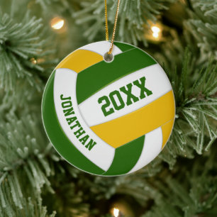 green gold boys girls team colors volleyball ceramic tree decoration