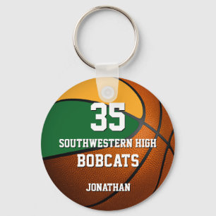 Green gold boys' sports basketball team spirit key ring