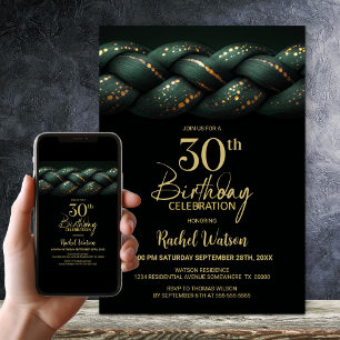 Green Gold Braid 30th Birthday Party Invitation