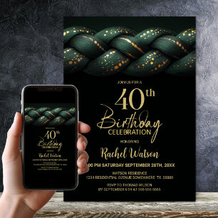 Green Gold Braid 40th Birthday Party Invitation