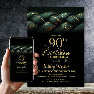 Green Gold Braid 90th Birthday Party Invitation