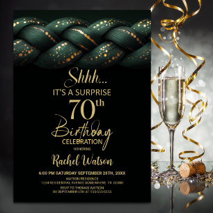 Green Gold Braid Surprise 70th Birthday Party Invitation