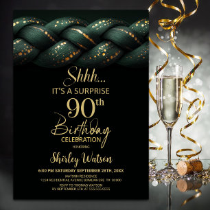 Green Gold Braid Surprise 90th Birthday Party Invitation